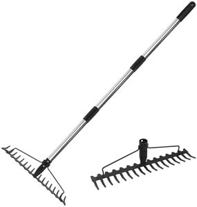 Garden Rake, 3.94FT Heavy Duty Bow Rake 17 Steel Tines Metal Head Rake, Thatch Rakes for Lawns Rake Gardening, Adjustable Steel Handle for Collecting Debris in Flower Bed, Delicate Plants, Lawn ,Yard