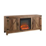 Walker Edison Georgetown Modern Farmhouse Double Barn Door Fireplace TV Stand for TVs up to 65 Inches, 58 Inch, Reclaimed Barnwood