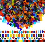 Lanyani 1600 Pieces Transparent Cathedral Glass Mosaic Tiles Pieces for Arts and Crafts Mixed Color Stained Glass Pieces, 4 Shapes Mixed