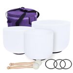 ENERGYSOUN 432 Hz Perfect Pitch Chakra Tuned Set of 3PCS 11" D 9"F 7"B Frosted Quartz Crystal Singing Bowls