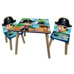 URBNLIVING Kids Wooden Table & 2 Chairs Themed Set Furniture for Play Room Study Desk Toddlers Junior (Pirate)