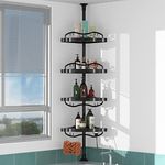 COCONUT Shower Caddy Tension Pole, Corner Shower Caddy Rust Proof 4 Tier Shower Organizer, Drill Free Telescoping Shower Shelves for Bathroom Bathtub (Black)