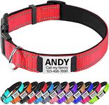 TagME Personalised Dog Collar Reflective Padded Collar for Small Medium Dogs with Custom Engraved Slide On Name Plate,Red S