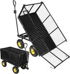 campMax Oversized Garden Carts Wagon, 800 Lbs Capacity Heavy Duty Pullable Gardening Cart Flatbed with Wheels and Removable Sides with Cart Liner, Black