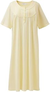 Keyocean Women Nightgowns, Soft Comfy Lightweight 100% Cotton Short Sleeves Comfy Ladies Nightdress, Tender Yellow, Medium