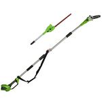 Greenworks G40PSH Cordless 2-in-1 Pole Saw and Pole Hedge Trimmer with Shoulder Strap, Pole Saw 20cm Bar, Trimmer 51cm Dual Action Blades, WITHOUT 40V Battery & Charger, 3 Year Guarantee