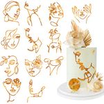 12 Pcs Acrylic Lady Face Cake Topper Minimalist Art Happy Birthday Cake Toppers Women Wedding Cake Decoration for Wedding Birthday Party (gold)