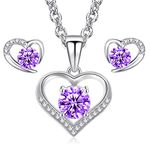 LYL.Adorer Heart Necklace Earring Set,Swarovski Purple Crystal,Jewellery Set Silver 925,Gift for Her