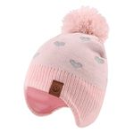 Zsedrut Kids Winter Knitted Hat Scarf Earflap Pompom Beanie Cap for Girls Boys Thick Warm Toddler Hats (Pink Hat, 2-4Y)