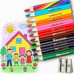 Jumbo Pencils Triangle Short Colored Pencils for Kids and Rainbow Pencil +Sharpener -Perfect for Preschool Toddlers and Beginners +Recommended by Teachers & Experts +Party favours +Art/School Supplies