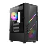 Combrite Mid ATX PC Gaming Case, Tower Case With 2x 120mm ARGB Fans, LED Strip, Tempered Glass Side Panel (Black)