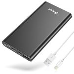 Portable Charger BONAI 12000mAh Power Bank (Aluminum) (Powerful) (Travel) USB C High-Speed 3.0A Input/Output Compatible with iPhone 13/13 PM iPad Samsung Android (Charging Cable Include) - Black