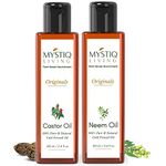 Mystiq Living Castor Oil & Neem Oil Combo for Hair and Skin Caren | Cold Pressed, 100% Pure & Natural - 200 ML (Pack of 2) - 100 ML Each