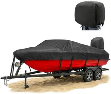 FOCEAN Boat Cover for 20–22ft Boats, 1200D Waterproof Heavy Duty Marine Tarp Black Cover, Fits Bass, V-Hull, Tri-Hull, Runabout & Fish Ski Boats with Storage Bag