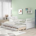 Bellemave Twin Daybed with Trundle and Storage Drawers Wood Twin Size Bed Frame with 3 Drawers Wooden Platform Beds for Kids Boys Girls Teens, White