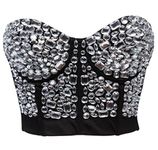 Alivila.Y Fashion Rhinestone Punk Goth Bra Clubwear Bustier 913-Silver-M