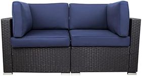 LAZYLAND Patio Furniture Corner Sofa, All-Weather Outdoor 2-Person Conversation Rattan Set, Orangem Fade Resistant Cushion (Blue)