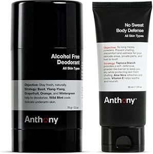 Anthony Alcohol Free, Aluminum Free Deodorant for Men 2.5 Fl Oz and Anthony No Sweat Body Defense Deodorant for Men 3 Fl Oz