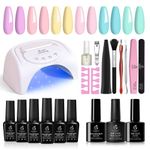 Beetles Pastel Gel Nail Polish Starter Kit with UV Led Light 48W Nail Lamp Base Gel Top Coat Soak Off Nail Light Yellow Nude Pink Blue Gel Polish Diy Home Nail Art Design Manicure Kits Gift for Women