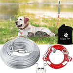 Dog Tie Out Runner for Yard,Trolley System for Large Dogs,Heavy Duty Dog Run Cable Lead 200ft with 10ft Pulley Runner Line for Small Medium and Large Dogs Up to 125lbs Running Outside Yard or Camping