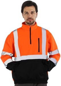 Work Safety Sweater High Visibility Construction,Class 3 Hi Vis Reflective Sweatshirt for Men,1/4 Zip,Pullover