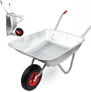 JupiterJX Wheelbarrow Heavy Duty Galvanised | Load Up To 100KG | 80L Capacity | Home Garden Trolley With Pneumatic Tyre And Steel Rim Work Gardening Cart (80L x 60W x 60H) cm Silver