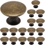 SWZHAI 16 Pack Antique Brass Cabinet Knobs, Round Dresser Knobs Kitchen Drawer Knobs, Single Hole Cupboard Door Knobs Dresser Drawer Pulls Handles