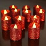 SATYAM KRAFT 6 Pcs Flameless and Smokeless Decorative Acrylic Glitter Votive led Candle Tea Light Candle Perfect for Gifting Decoration, Home Decor Candles (4.7 cm) (Red)