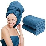 Scala (2 Pack Extra Large Microfiber Hair Towel 24" x 48" Anti Frizz for Long Hair, Multipurpose Bath Towel for Pool, Gym, Yoga, Camping - Quick Drying, Ultra Absorbent - Blue