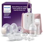 Philips Avent Hands-Free Breast Pump Starter Set, Hospital-Strength Motor, Mimics Baby's Drinking Rhythm, Pumps up to 85 Times per Minute, with Feeding and Storage Products, Model SCD553/11