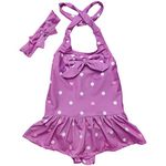 Jastore Baby Girls Swimwear One Piece Swimsuits Beach Wear with Headband (12-24 Months, Purple)