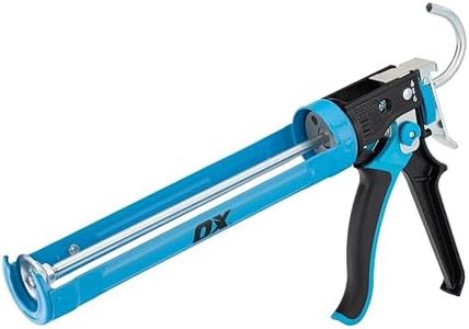 OX Heavy-Duty Caulk Gun 400mL – Dual Thrust Ratios 25:1 & 12:1, Dripless On/Off Switch, Built-in Spout Cutter & Seal Punch, Ergonomic Handle – for High & Low Viscosity Sealants