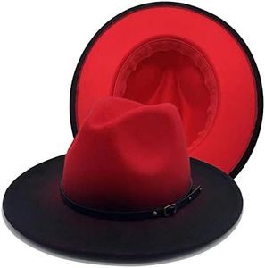 Wide Brim Fedora Hats for Women & Men Two Tone Felt Hat Gradient Dress Hat Red