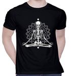 CreativiT Graphic Printed T-Shirt for Unisex Skeleton-Yoga Tshirt | Casual Half Sleeve Round Neck T-Shirt | 100% Cotton | D00349-21_Black_XXX-Large