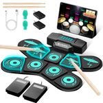 CAHAYA Electronic Drum Kit with Dual Speaker 9 Pads for Kid’s Gift Portable and Durable Blue Roll up Drum