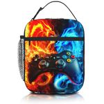 Opuiilo Lunch Box For Boys Video Game Controller Insulated Lunch Bag Reusable Portable Cool Dragon Fire Gaming Lunch Boxes With Adjustable Shoulder Strap For Kids Teens School Picnic Hiking Work