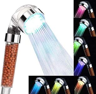 Skupro Pommeau Douche Anti Calcaire, Economiseur d'eau pression Pommeau de Douche à LED avec 7 Couleurs Changeantes, Transparent Douche à Main avec Filtre ionique et Pierre pour Spa