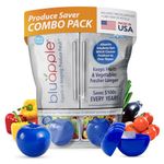 Bluapple Produce Saver Combo Pack - Keeps Fruits & Veggies Fresh in Refrigerator Crisper/Shelves, Lasts up to 3 Months, 8 Packets and 2 Bluapples for 1 Year, BPA Free Ethylene Gas Absorber, USA Made