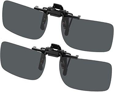 Hifot Clip on Sunglasses 2 Pack, Polarized Lens Fit Over Prescription Glasses, Flip up Rimless Myopia Nearsighted Sunglasses