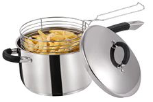 Royal Cuisine 22Cm Stainless Steel Deep Frying Chip Pan with Basket and Lid Induction Bottom Chip Fryer Silver Mirror Finish Body