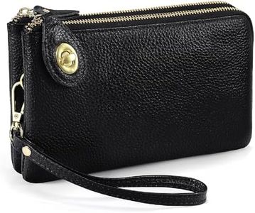 YALUXE RFID Blocking Women's Wristlet Purse Genuine Leather Small Clutch with Two Zipper Pockets, Wrist & Shoulder Strap