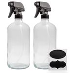 Cornucopia 32oz Glass Spray Bottles (2-Pack, Clear); Quart Bottles w/ 3-Setting Adjustable Trigger Sprayers; Includes Chalk Labels