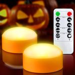 Yakpo 2 Pack Halloween LED Pumpkin Lights with Remote Control and Timer, Battery Operated Flickering Electric Orange Halloween Jack-O-Lantern Light, Flameless Candle for Outdoor Pumpkin Decorations