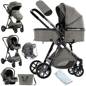 NADDLILY Poussette 3 en 1, Poussette Bebe avec Conception Portable Pliable en Un Clic, Pousette 3 en 1 avec Poussée Réversible Bidirectionnelle, Poussette Canne avec Accessoires (V9 Deep Grey)