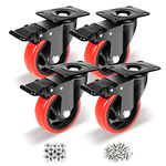 Nefish 4 Inch Industrial Caster Wheels with Brake, Casters Set of 4 Heavy Duty Industrial Grade Casters, Non-Marking Polyurethane Wheels, Workbench Casters 1800 Lbs for Cart, Furniture, Shelving