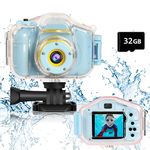 Agoigo Upgrade Kids Waterproof Camera, Christmas Birthday Gifts for Boys Girls Age 3-9, Children HD Digital Video Cameras, Portable Toy Child Underwater Camera 2 Inch Screen with 32GB Card (Blue)