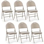 TANGZON 2/4/6 Pack Fabric Padded Folding Chairs, Steel Frame Conference Chairs with Backrest & Non-Slip Foot Pads, Easy Storage Event Hall Guests Seat for Home Office Reception (6pcs,High Back,Beige)