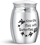 SBI Jewelry She Flies with Butterflies Mini Cremation Urn for Ashes Her Human Butterfly Mom Women Grandma Granddaughter Family Sister Daughter Keepsake Memorial Holder Stainless Steel Funeral