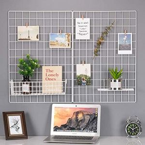 Kufox Wire Wall Grid Panel Multifunction Painted Photo Hanging Display and Wall Storage Organizer Pack of 2 Size 25.6"x17.7" White