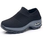 Women's Walking Shoes Sock Sneakers - Mesh Slip On Air Cushion Lady Nurse Shoes Jazz Dance Easy Shoes Platform Loafers Black1,9